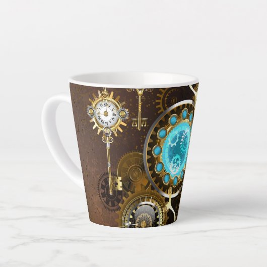 Tasse Latte Steampunk Rusty Background (Angle gauche)