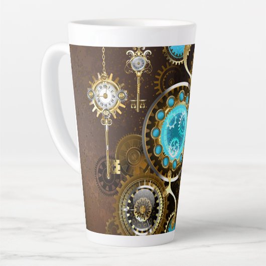 Tasse Latte Steampunk Rusty Background (Angle gauche)