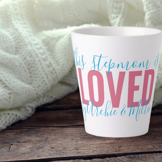 Tasse Latte Stepmaman Aimé par .. Rose Turquoise Personnalisé