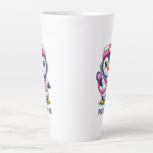 Tasse Latte Stethoscope rose Infirmier pinguin mignon personna (Devant)