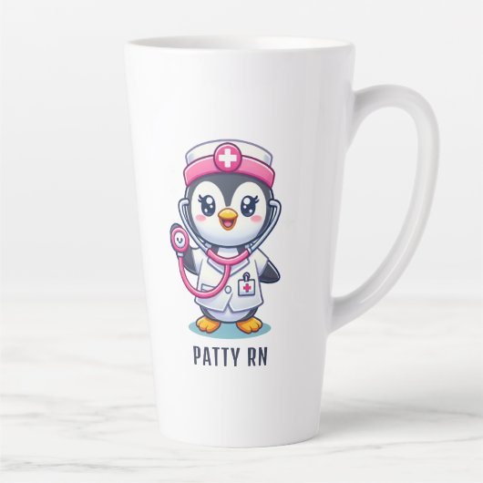 Tasse Latte Stethoscope rose Infirmier pinguin mignon personna (Droite)