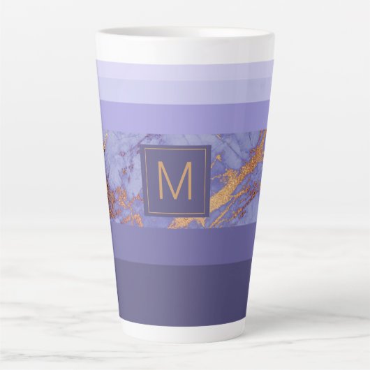 Tasse Latte Stripes Marbre Monogramme violet/Or ID670 (Devant)