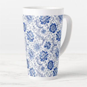Tasse Latte Style Delft Bleu Blanc Fleurs Fantaisie Caprice