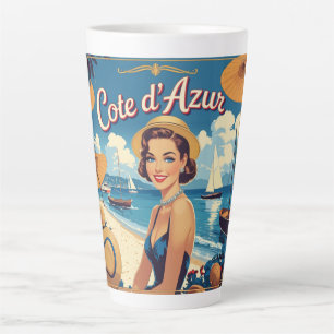 Tasse Latte Style vintage Côte d'Azur Beach Girl