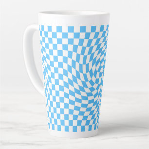 Tasse Latte Style Warped À damiers Motif Bleu & Blanc