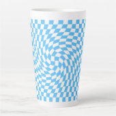 Tasse Latte Style Warped À damiers Motif Bleu & Blanc (Devant)
