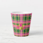 Tasse Latte Stylish Pink & Green Plaid  Monogrammed (Devant)