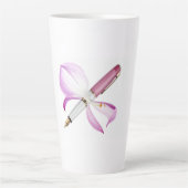 Tasse Latte stylo blanc avec ruban rose (Devant)