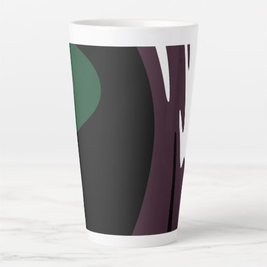 Tasse Latte Submersion : Noir Abstrait, Blanc, Violet & Vert (Devant)
