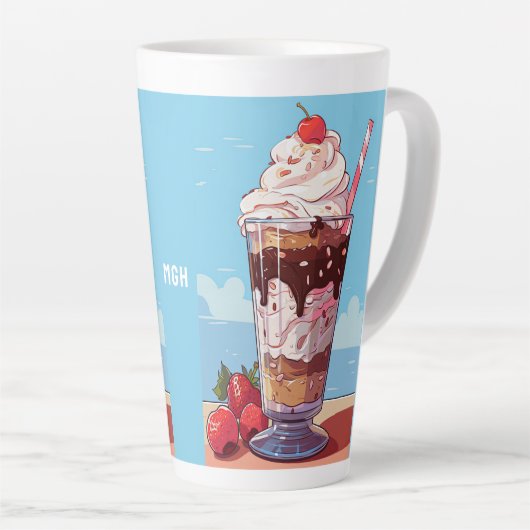 Tasse Latte Sundae de crème glacée Monogramme personnalisée (Angle droit)