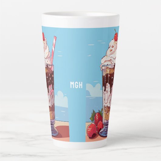 Tasse Latte Sundae de crème glacée Monogramme personnalisée (Devant)