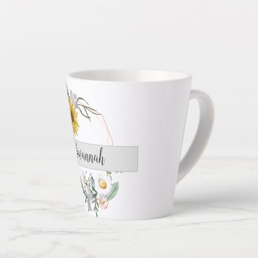 Tasse Latte Sunflower Daisy Peint Floral Monogramme Nom (Angle droit)