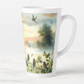 Tasse Latte Sunrise Church with Birds in Misty Meadow No Verse (Droite)