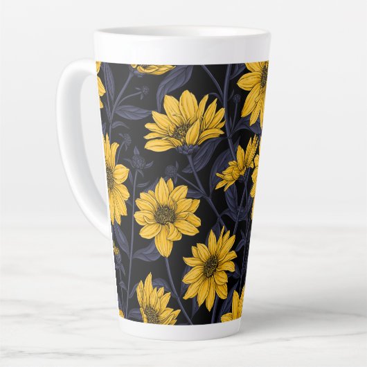 Tasse Latte Sunroot, tournesol sauvage en jaune et bleu (Angle gauche)