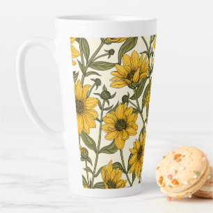 Tasse Latte Sunroot, tournesol sauvage sur blanc