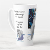 Tasse Latte SUR LE FLEUVE Bleu Chow tresse en latte avec texte (Angle gauche)