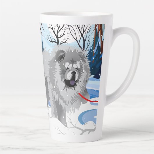 Tasse Latte SUR LE FLEUVE Bleu Chow tresse en latte avec texte (Droite)