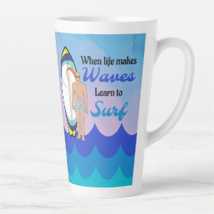 Tasse Latte Surboard Ocean Waves Blue Motivational Quote