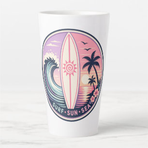 Tasse Latte Surf • Soleil • Badge de vague tropicale rétro de