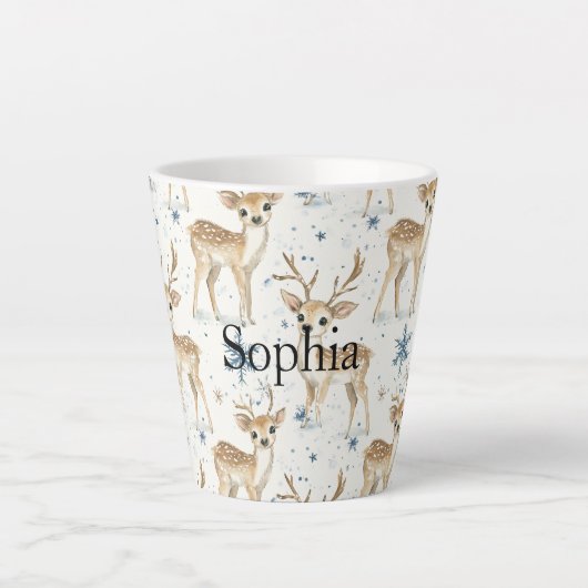 Tasse Latte Sweet Deer Blue Christmas Snowflakes (Devant)