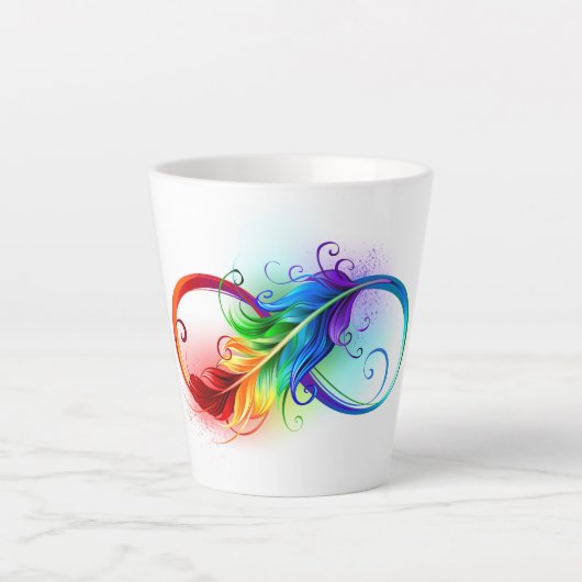 Tasse Latte Symbole d'infini avec plume arc-en-ciel (Devant)