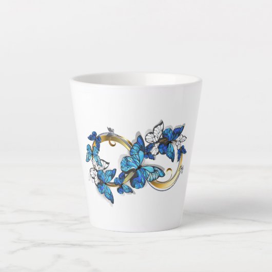 Tasse Latte Symbole infini de papillons Morpho bleus (Devant)