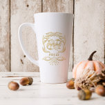Tasse Latte SYMBOLE Zodiaque D'Astrologie Des Poissons D'Or |<br><div class="desc">Parfaites pour souhaiter joyeux anniversaire à vos amis, famille et proches. Zodiaque en feuille d'or sur le devant avec le nom des récipiendaires, l'anniversaire et le signe zodiaque caractéristiques de personnalité sur le dos. Ajoutez votre libellé personnalisé à cette conception à l'aide des cases "Modifier ce modèle de conception" situées...</div>