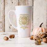 Tasse Latte SYMBOLE Zodiaque Gold Leo | Monogramme<br><div class="desc">Parfaites pour souhaiter joyeux anniversaire à vos amis, famille et proches. Zodiaque en feuille d'or sur le devant avec le nom des récipiendaires, l'anniversaire et le signe zodiaque caractéristiques de personnalité sur le dos. Ajoutez votre libellé personnalisé à cette conception à l'aide des cases "Modifier ce modèle de conception" situées...</div>