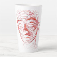 T-Shirt Abstrait de Visage en Ligne d'Art Rouge Lu