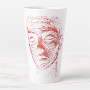 Tasse Latte T-Shirt Abstrait de Visage en Ligne d'Art Rouge Lu