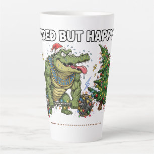 Tasse Latte T-shirt de gym drôle de crocodile fatigué mais heu