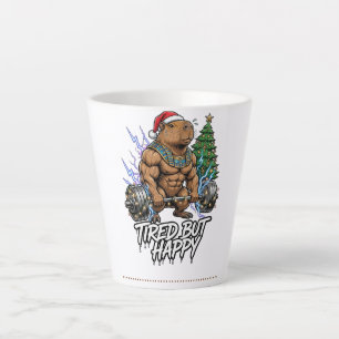 Tasse Latte T-shirt de Noël de capybara de gym fatigué mais he