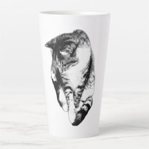 Tasse Latte Tabby Cat Monochrome Musique
