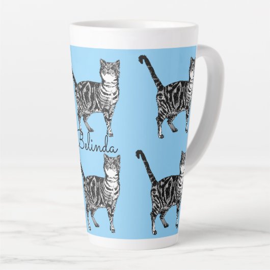Tasse Latte Tabby Chat Whimsical Bleu Chats Latte Latte (Angle droit)