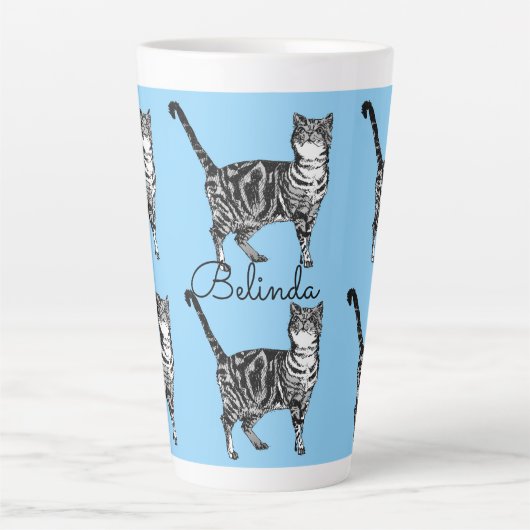 Tasse Latte Tabby Chat Whimsical Bleu Chats Latte Latte (Devant)