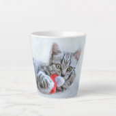 Tasse Latte Tabby gris mou Chat avec Noël Casquette (Devant)