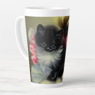 Tasse Latte Tableau vintage de chaton noir et blanc