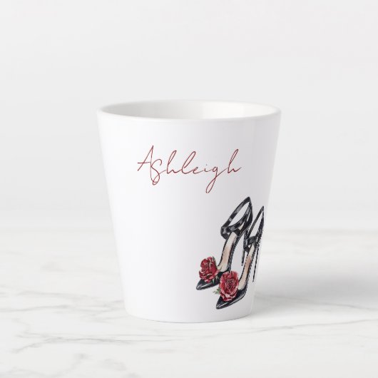 Tasse Latte Talons Hauts Fleur de Rose Noir Rouge (Devant)