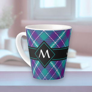Tasse Latte Tartan vert de mer, violet et bleu