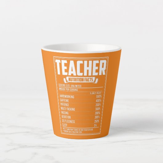 Tasse Latte Teacher Nutrition Facts  (Devant)