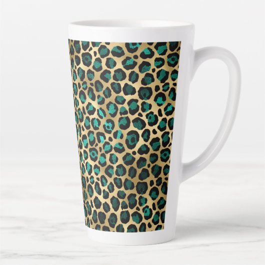 Tasse Latte Teal et série de léopard doré Design 14 (Droite)