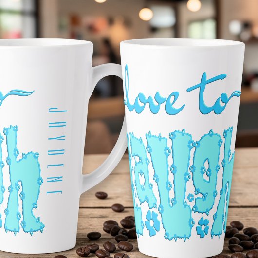 Tasse Latte Teal Floral Chunky Text Slogan With Name