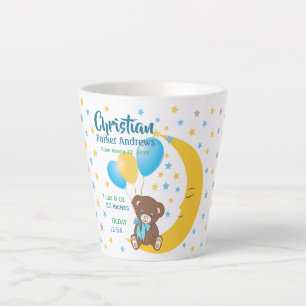 Tasse Latte Teddy Bear assis sur la Lune Baby Birth Statistiqu