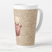 Tasse Latte Teddy Bear Red Heart Gold Glitter (Angle droit)