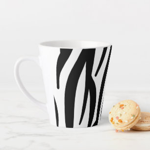 Tasse Latte tendance girly chic noir et blanc zèbre rayures