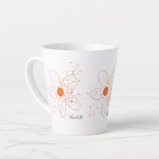 Tasse Latte Terme orange moderne floraux nom script (Angle gauche)