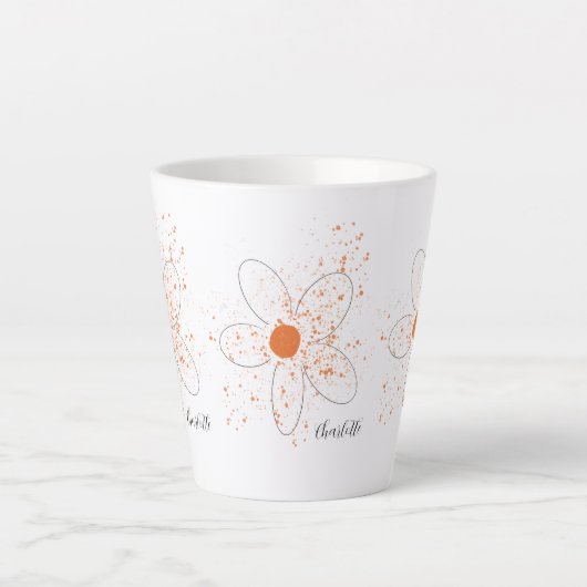 Tasse Latte Terme orange moderne floraux nom script (Devant)