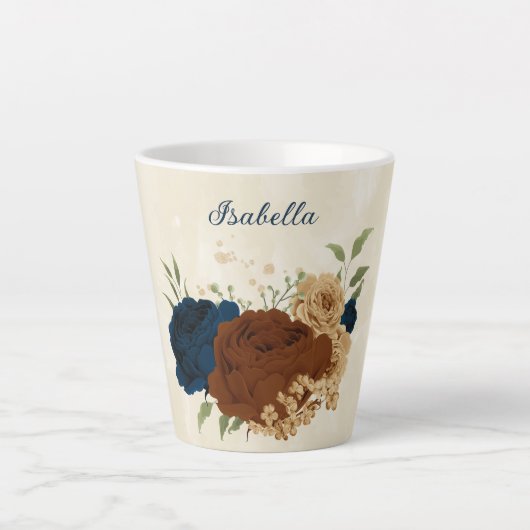 Tasse Latte terracotta marine floral  (Devant)
