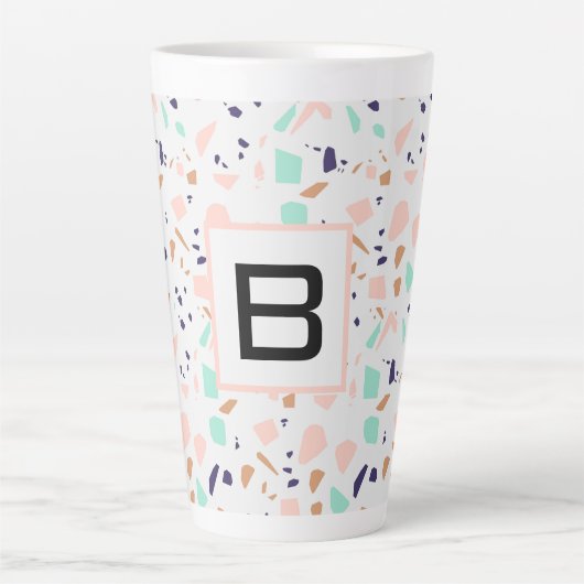 Tasse Latte Terrazzo blanc menthe monogrammée (Devant)