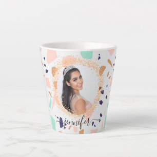Tasse Latte Terrazzo rose or menthe blanc nom photo